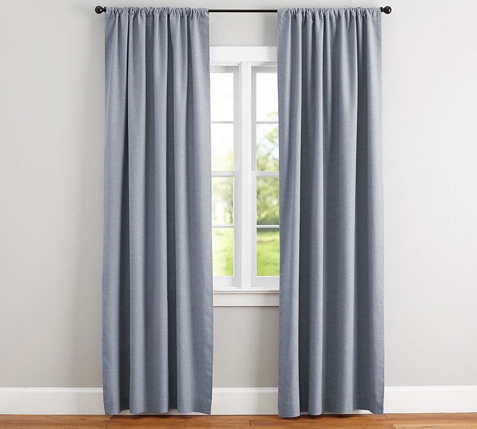 Emery Linen/Cotton Pole-Pocket Blockout Curtain - Blue Dawn