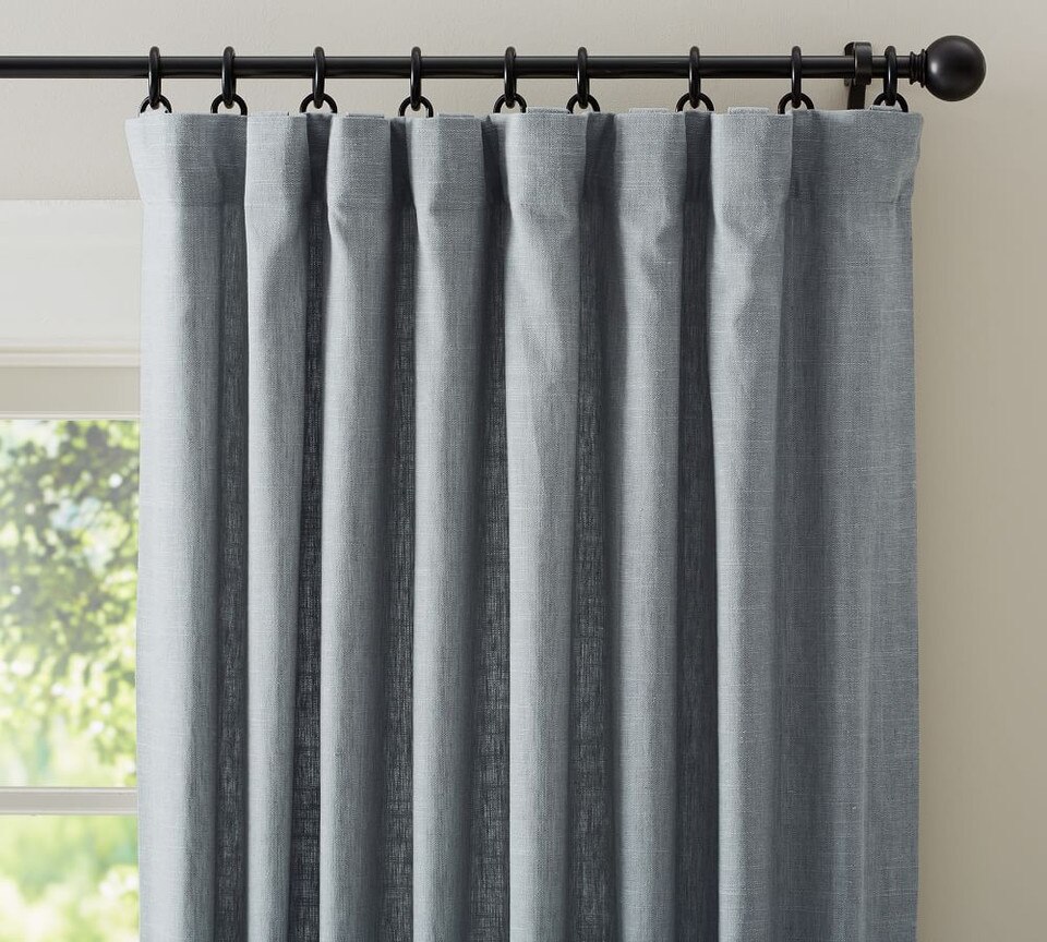 Emery Linen/Cotton Pole-Pocket Blockout Curtain - Blue Dawn