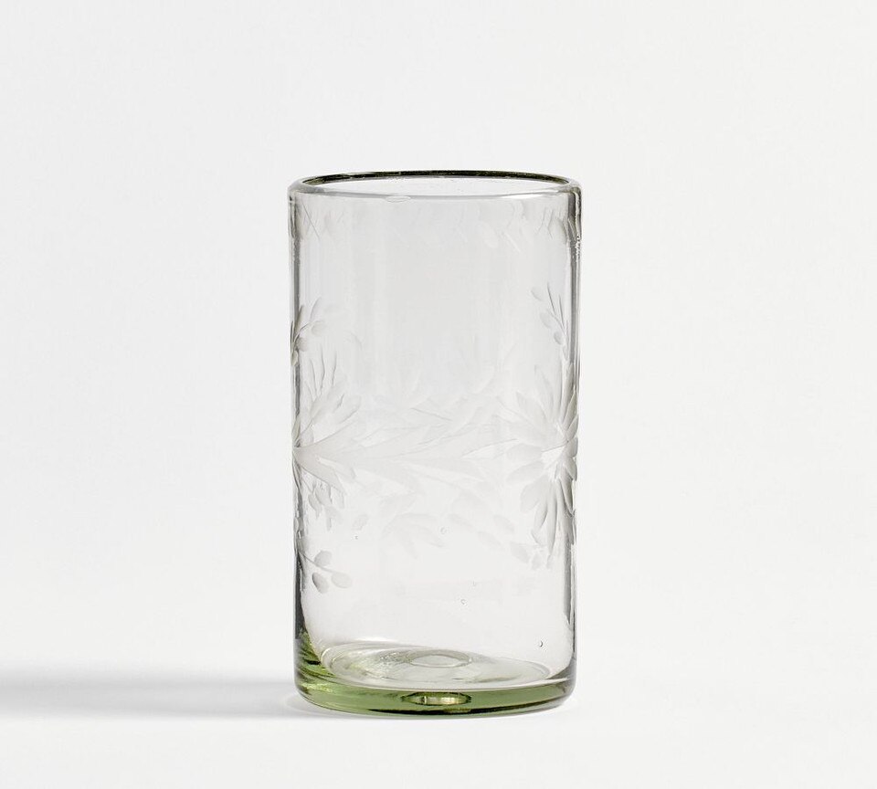 Etched Floral Recycled Glass Drinking Glasses