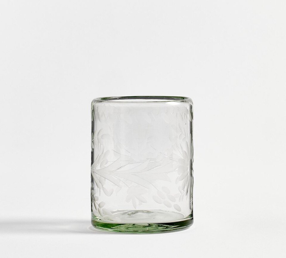 Etched Floral Recycled Glass Drinking Glasses