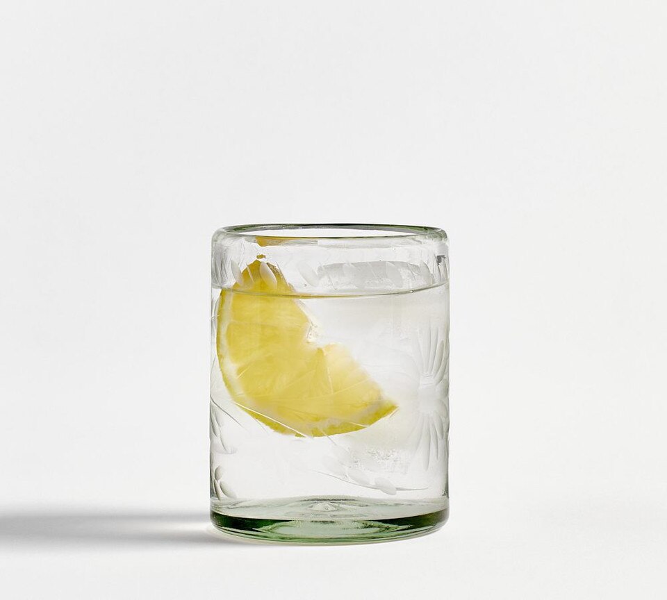 Etched Floral Recycled Glass Drinking Glasses