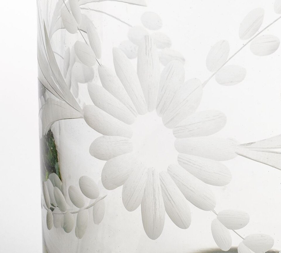 Etched Floral Recycled Glass Drinking Glasses