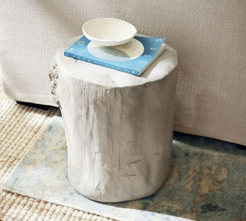 Faux Bois 36 cm Stump Accent Table, Whitewash