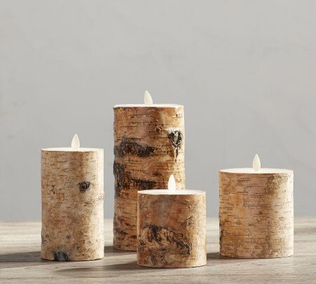 Premium Flicker Flameless Birch Wax Pillar Candle Pottery Barn