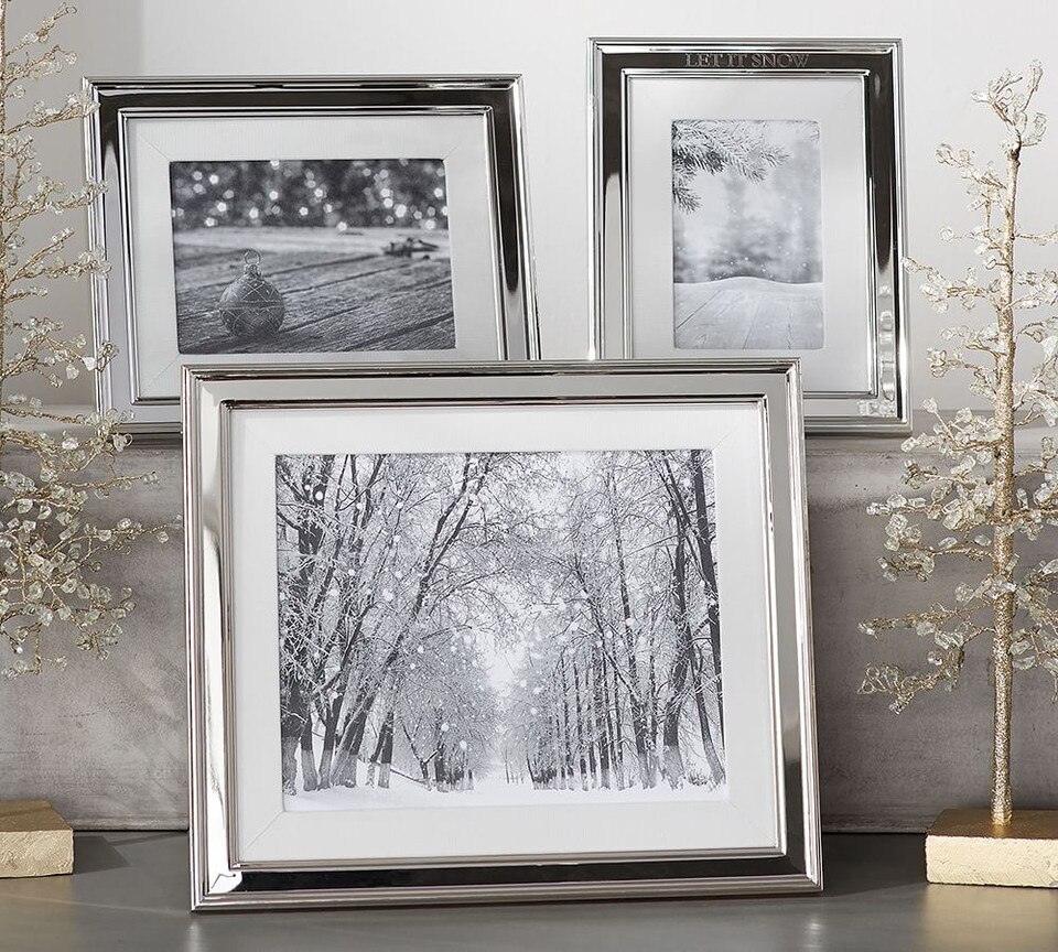 Silver-Plated White Grosgrain Ribbon Mat Frame