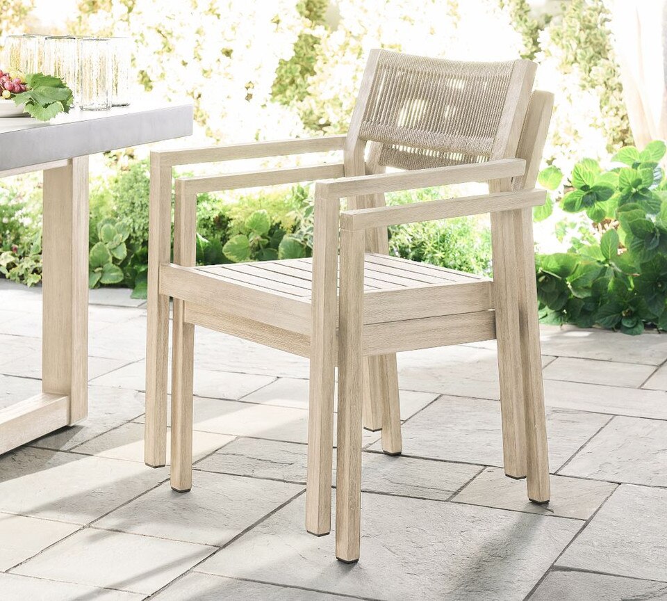 Indio Coastal Mahogany Rope Stackable Outdoor Dining Chair