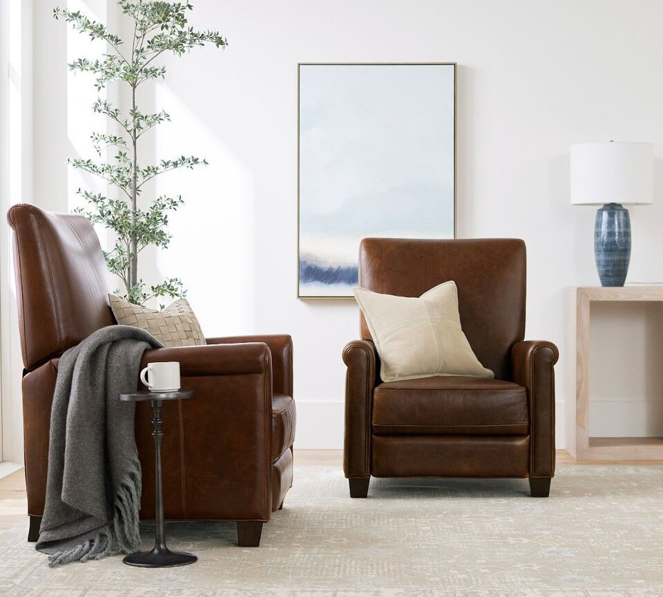Irving Roll Arm Leather Recliner