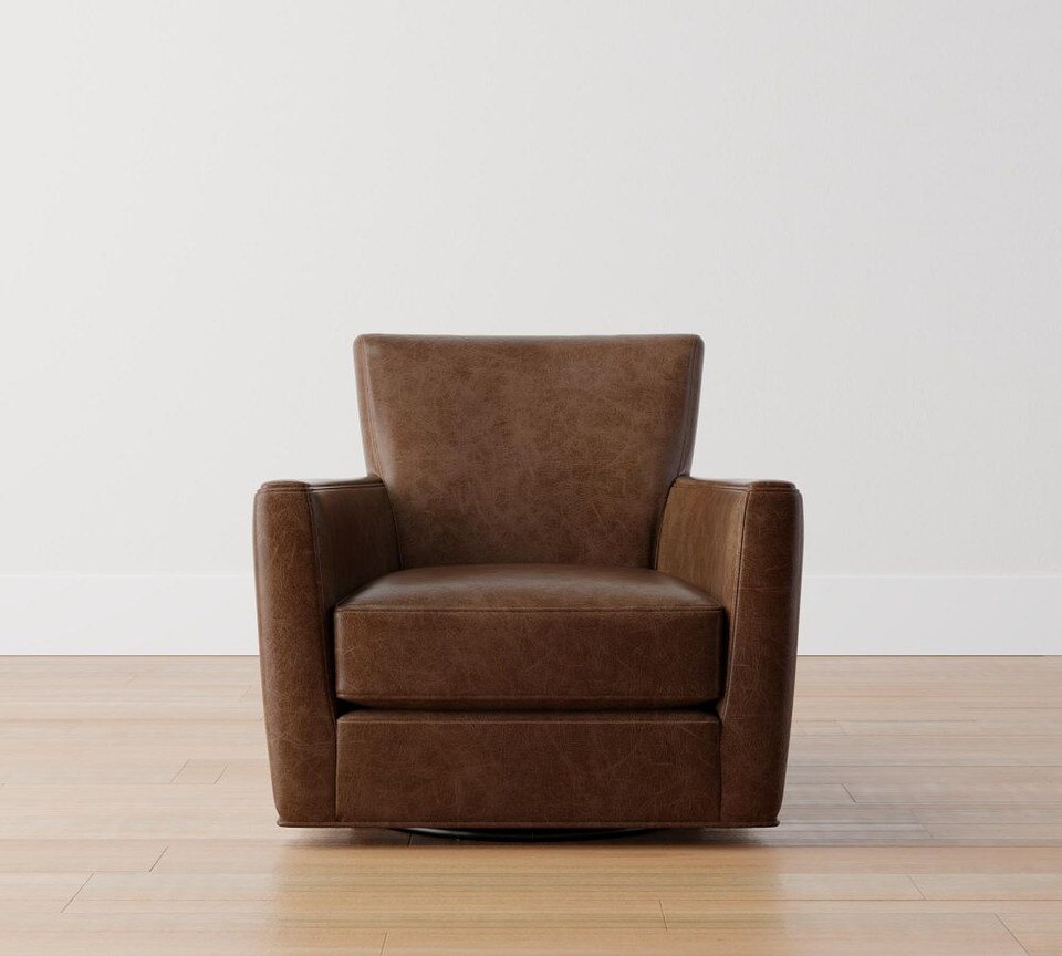 Irving Square Arm Leather Swivel Armchair (81 cm)
