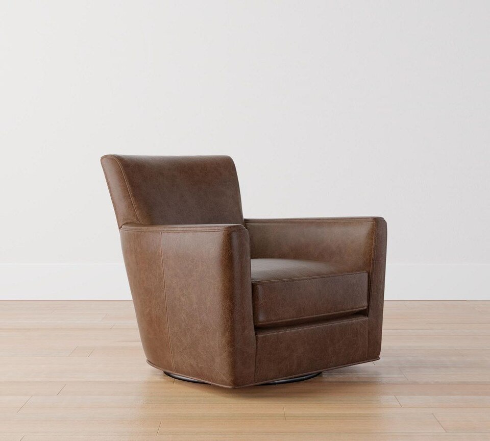 Irving Square Arm Leather Swivel Armchair (81 cm)