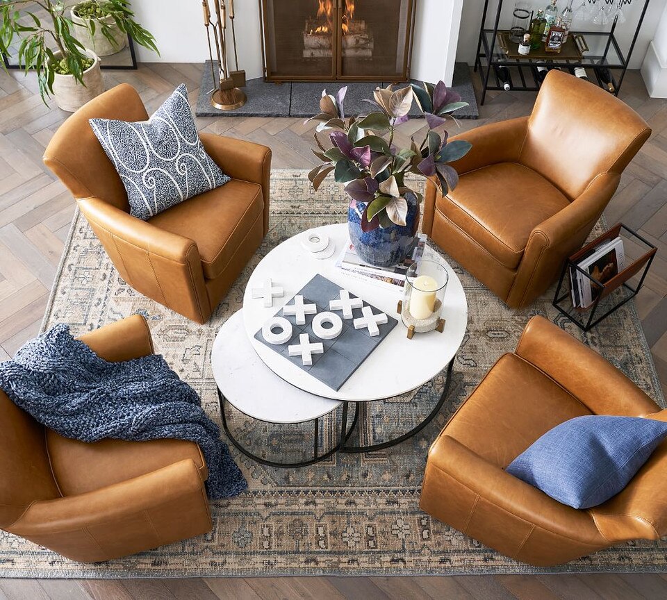 Irving Roll Arm Leather Swivel Armchair (81 cm)