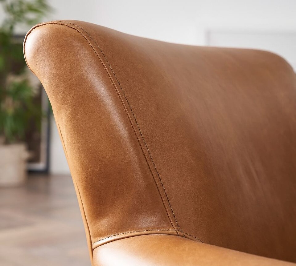 Irving Roll Arm Leather Swivel Armchair (81 cm)