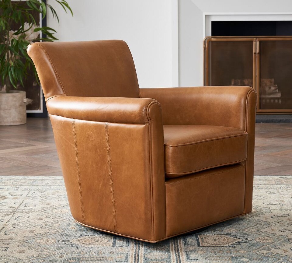 Irving Roll Arm Leather Swivel Armchair (81 cm)