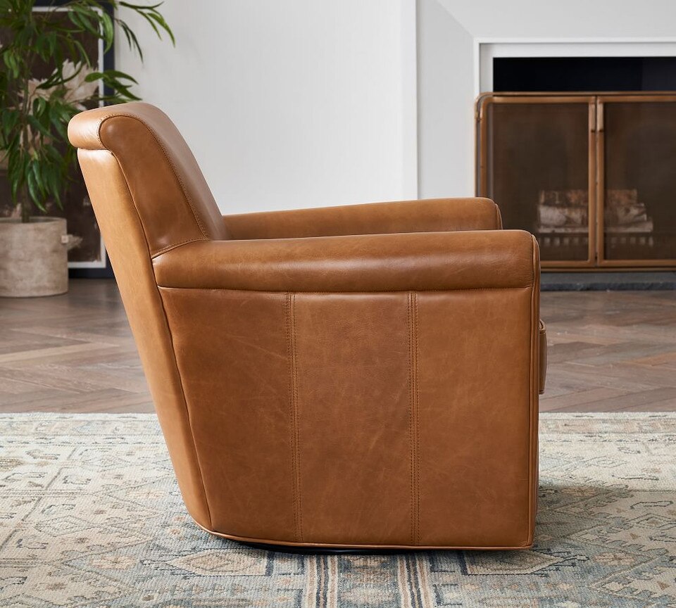 Irving Roll Arm Leather Swivel Armchair (81 cm)