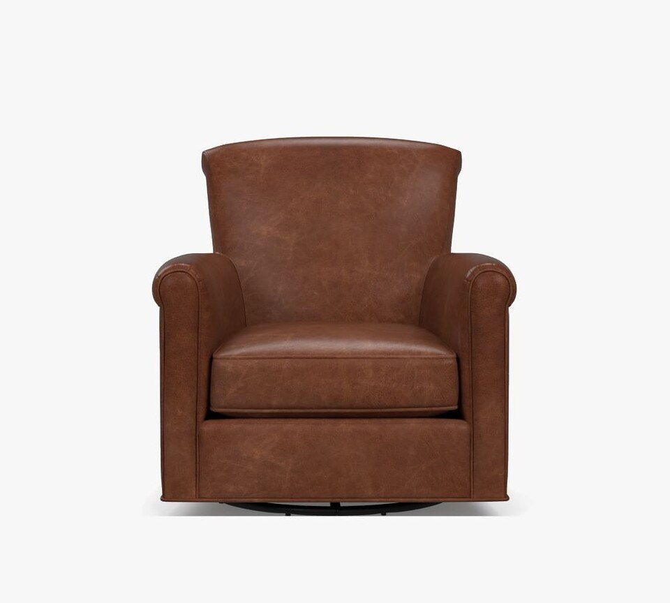 Irving Roll Arm Leather Swivel Armchair (81 cm)