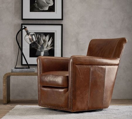 Irving Leather Swivel Armchair With Nailheads Pottery Barn Australia Simple, timeless design that's still going strong after 40 years. irving leather swivel armchair with nailheads