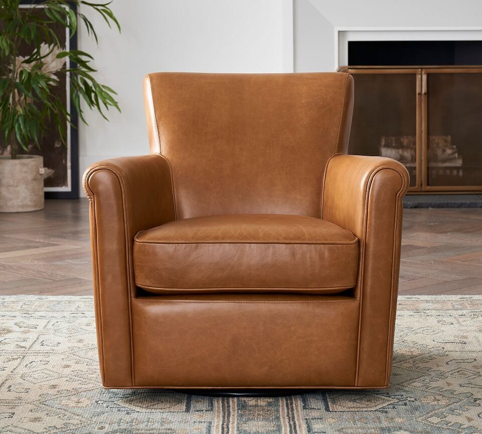 Irving Roll Arm Leather Swivel Armchair (81 cm)
