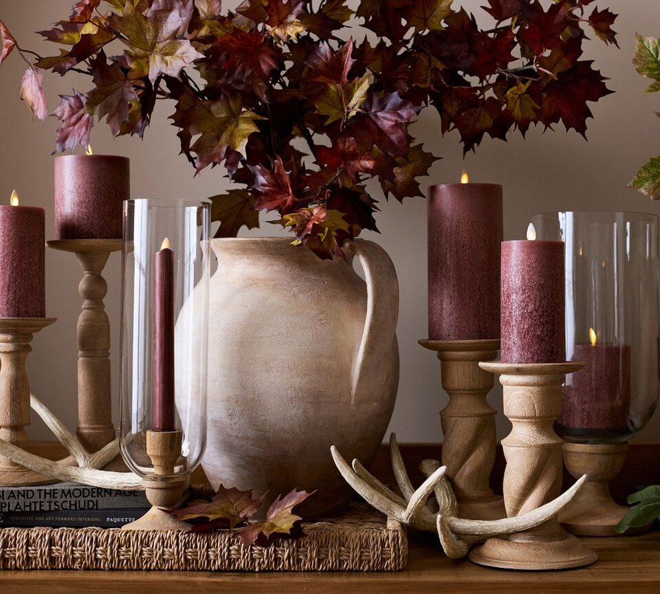 Kadence Turned Wood Hurricane Candle Holders