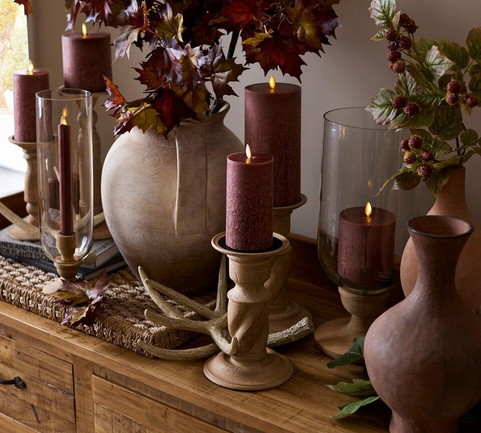 Kadence Turned Wood Hurricane Candle Holders