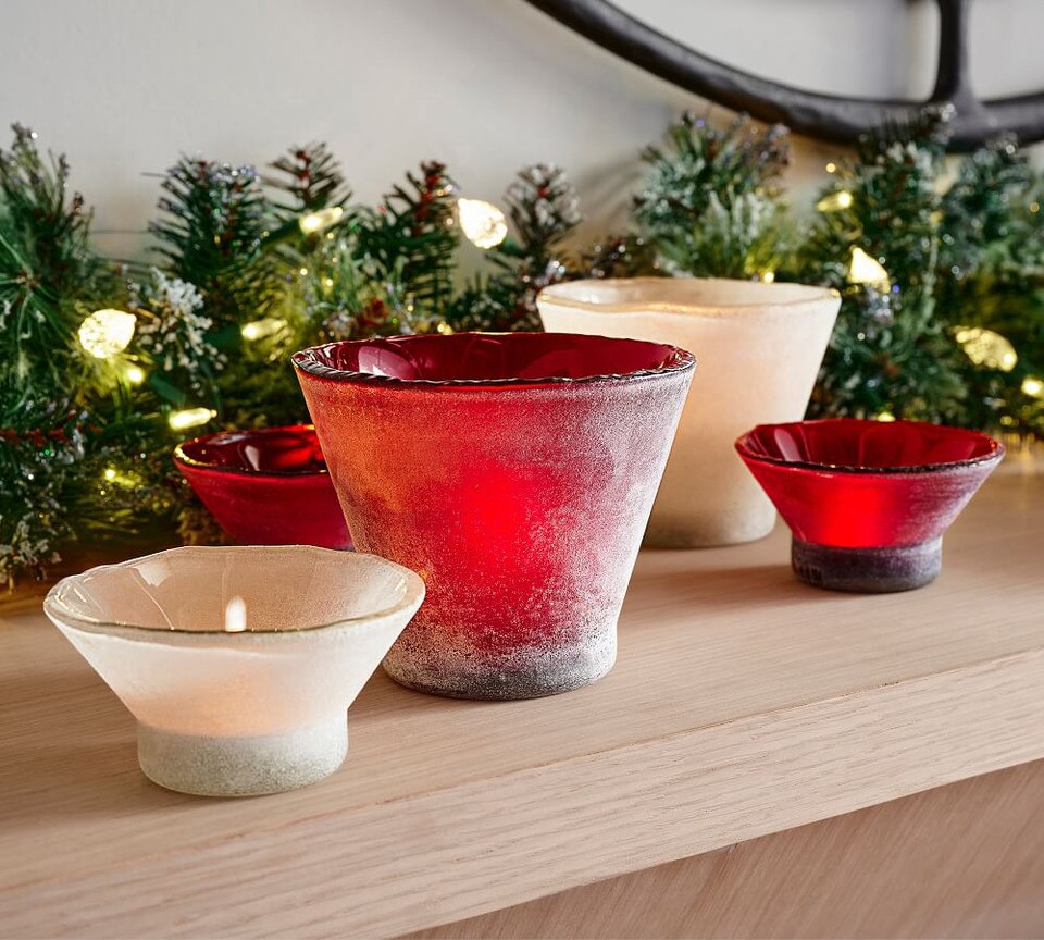 Laguna Frosted Glass Candleholders - Red & White