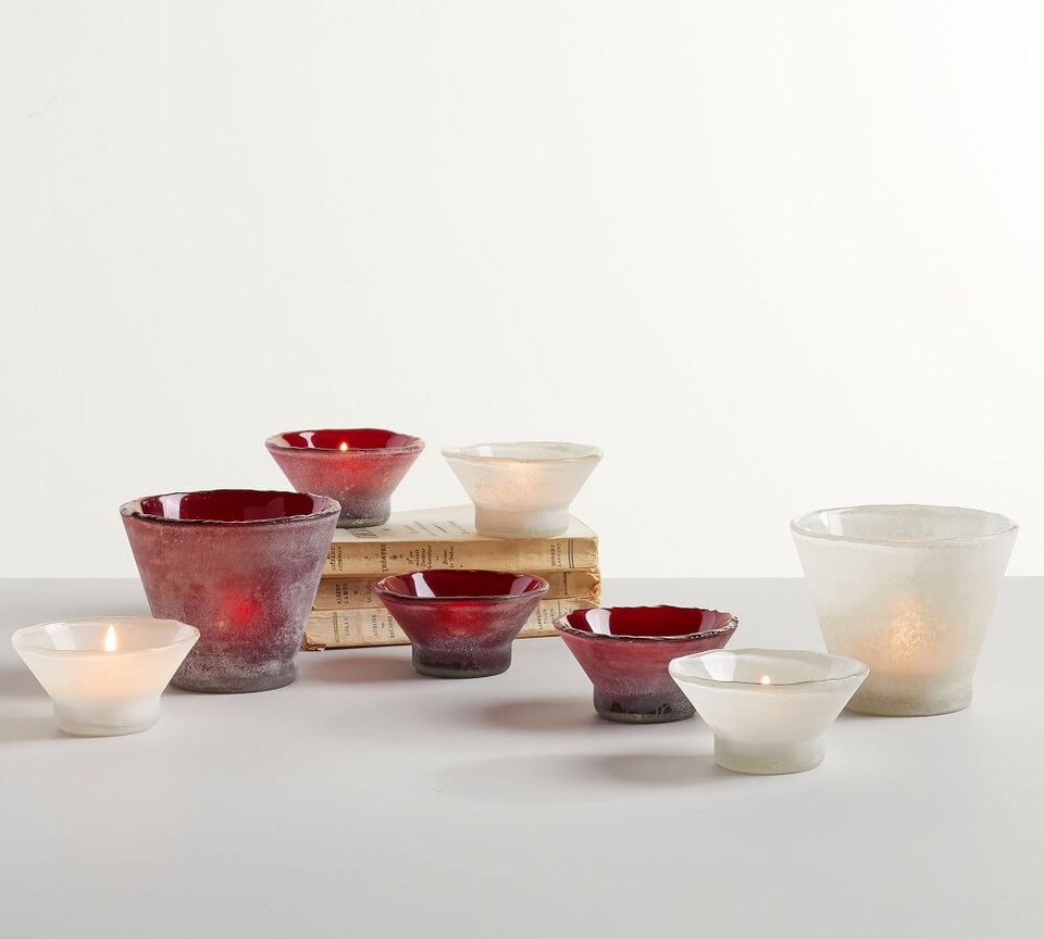 Laguna Frosted Glass Candleholders - Red & White