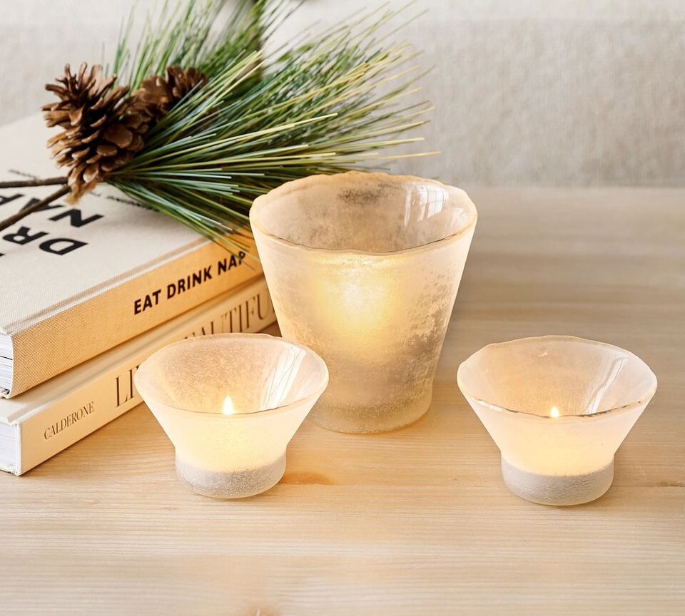 Laguna Frosted Glass Candleholders - Red & White