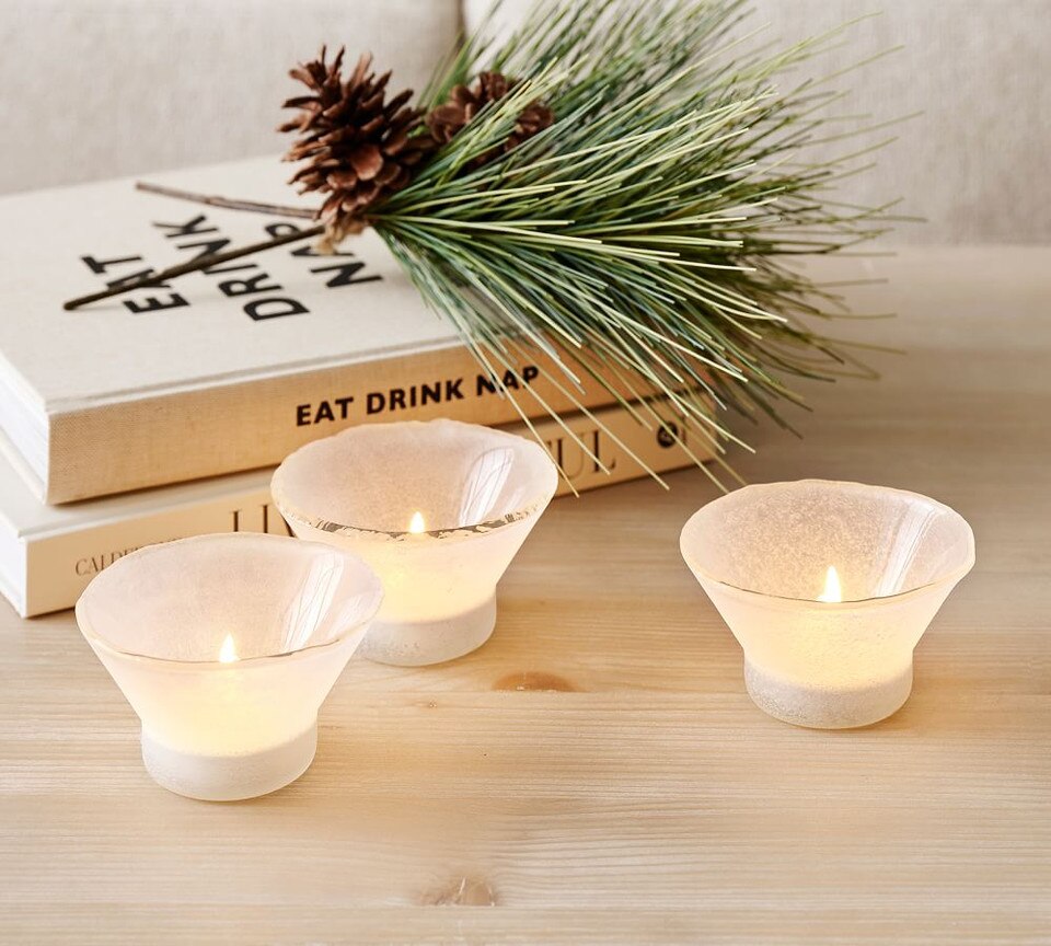 Laguna Frosted Glass Candleholders - Red & White