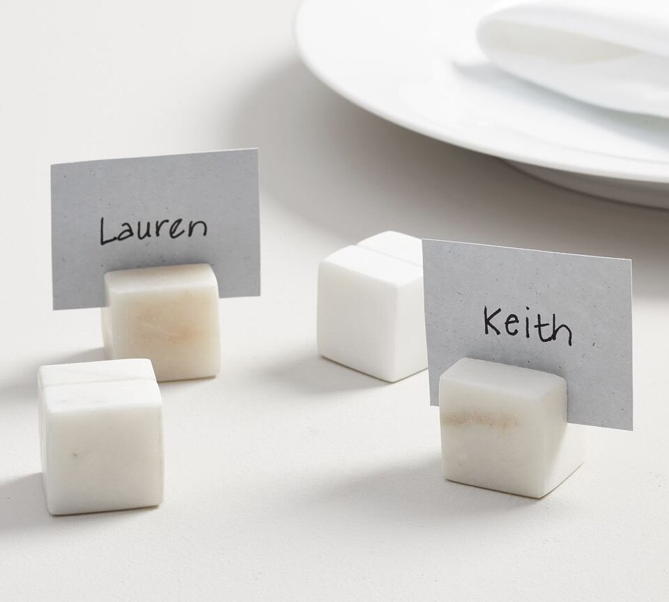 White Marble Place Card Holder, Set of 4