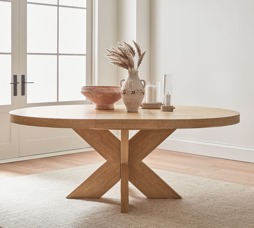 Modern Farmhouse Round Pedestal Extending Dining Table (152 cm – 198 cm)