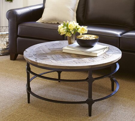 Parquet Reclaimed Wood Round Coffee Table Pottery Barn Australia Parquet Reclaimed Wood Round Coffee, Circle Wood And Metal Coffee Table