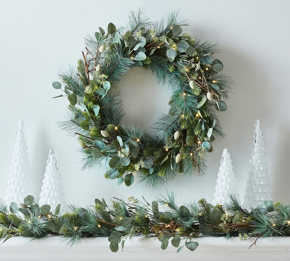 Pre-Lit Faux Eucalyptus &amp; Pine Garland | Pottery Barn Australia