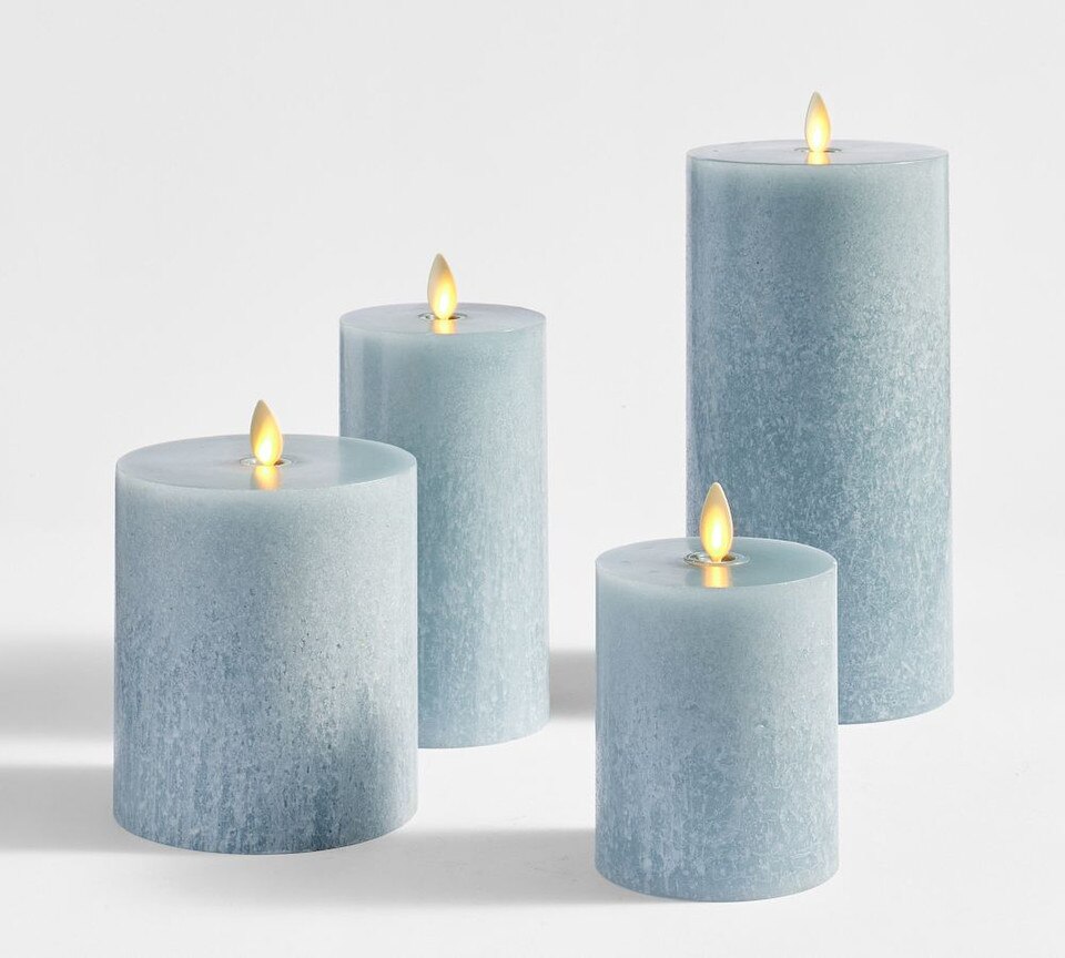 Premium Flickering Flameless Wax Pillar Candle - Salt Washed