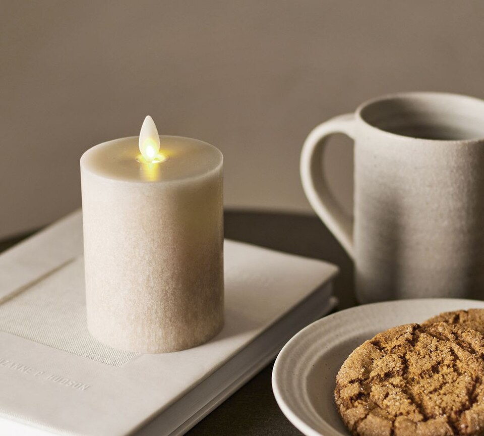Premium Flickering Flameless Wax Pillar Candle - Salt Washed