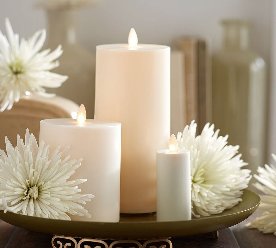 Premium Flickering Flameless Outdoor Pillar Candle, Ivory