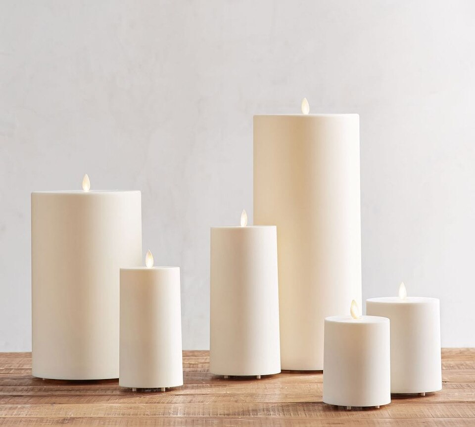 Premium Flickering Flameless Outdoor Pillar Candle, Ivory