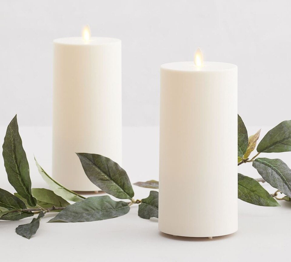 Premium Flickering Flameless Outdoor Pillar Candle, Ivory