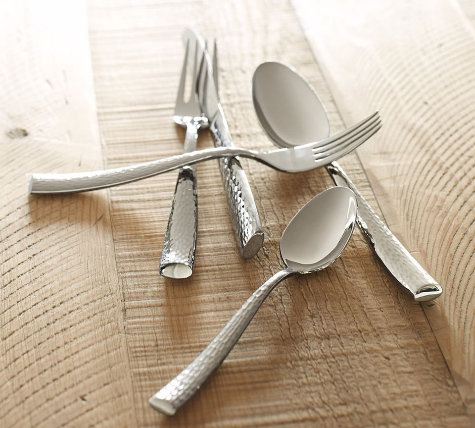 Shiny Hammered Cutlery Set