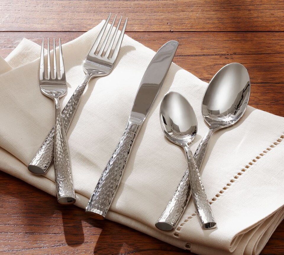 Shiny Hammered Cutlery Set