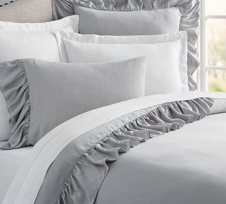 Tencel Ruffle Quilt Cover Pillowcase Grey Pottery Barn