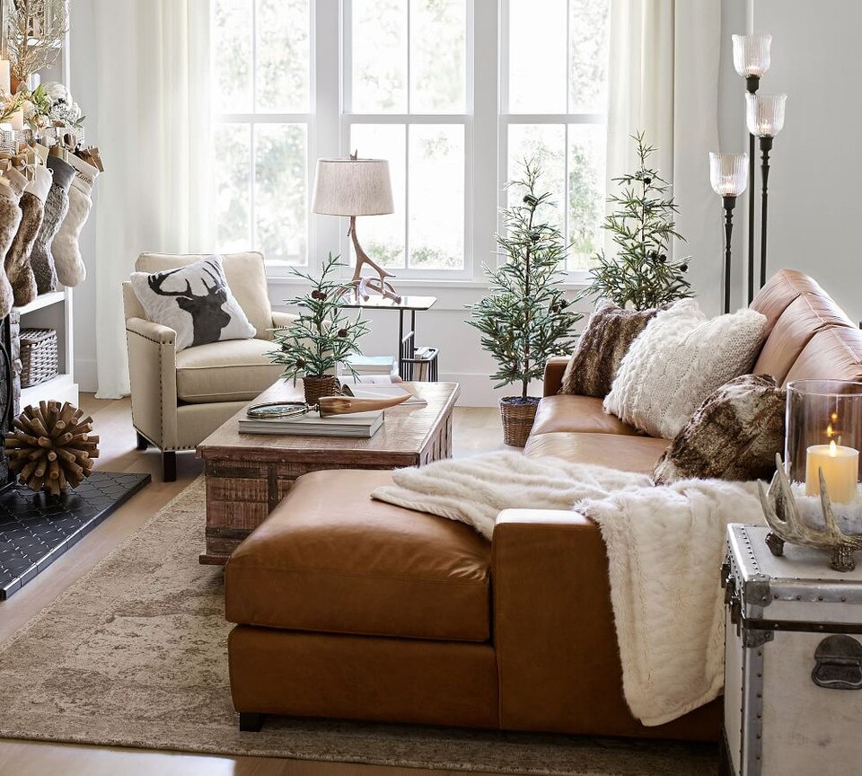 Turner Square Arm Leather Sofa Chaise Sectional (267 cm)