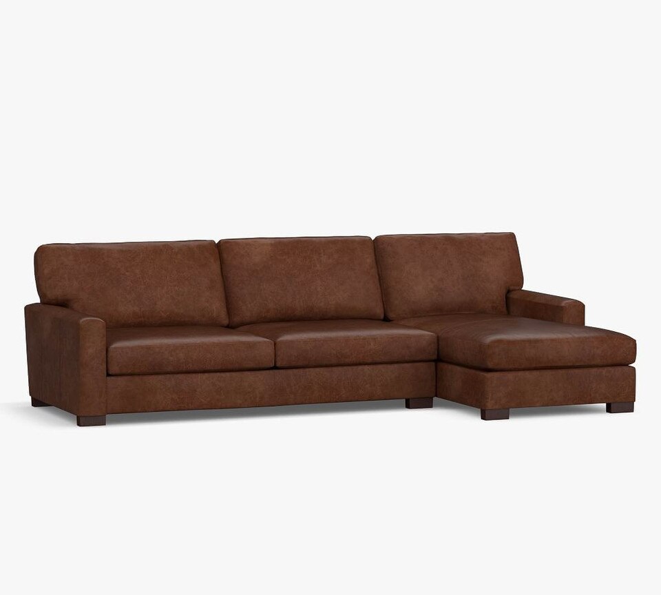 Turner Square Arm Leather Sofa Chaise Sectional (267 cm)
