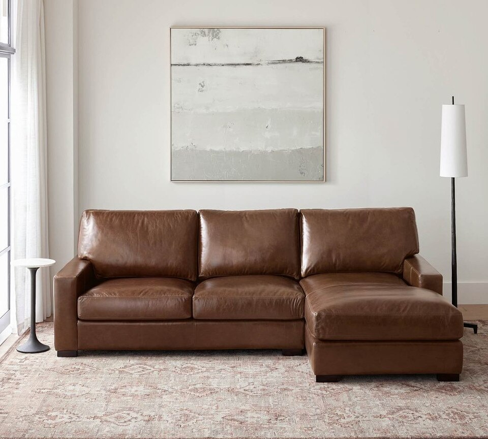 Turner Square Arm Leather Sofa Chaise Sectional (267 cm)