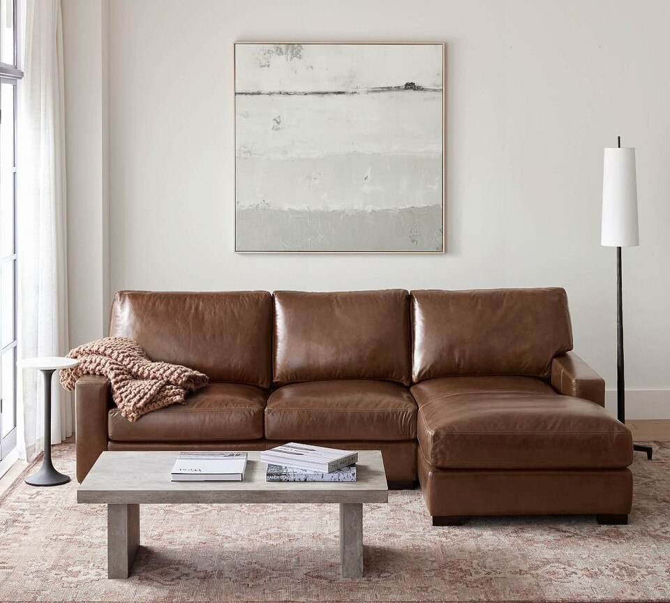 Turner Square Arm Leather Sofa Chaise Sectional (267 cm)
