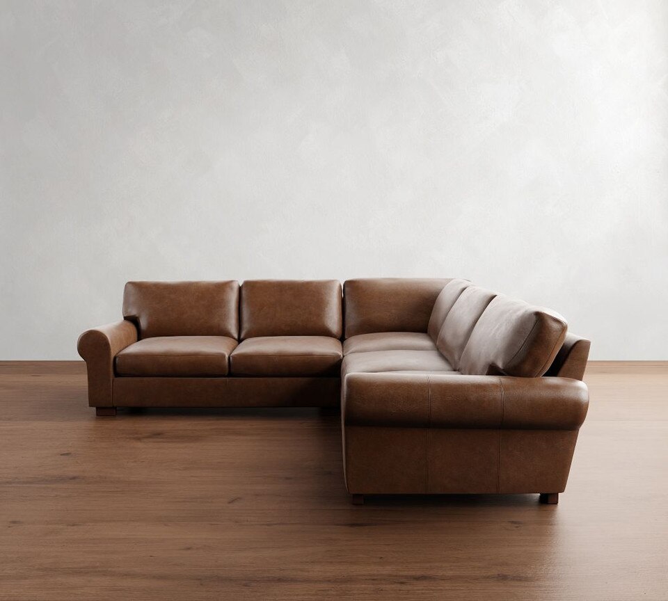 Turner Roll Arm Leather 3-Piece L-Sectional (288 cm)