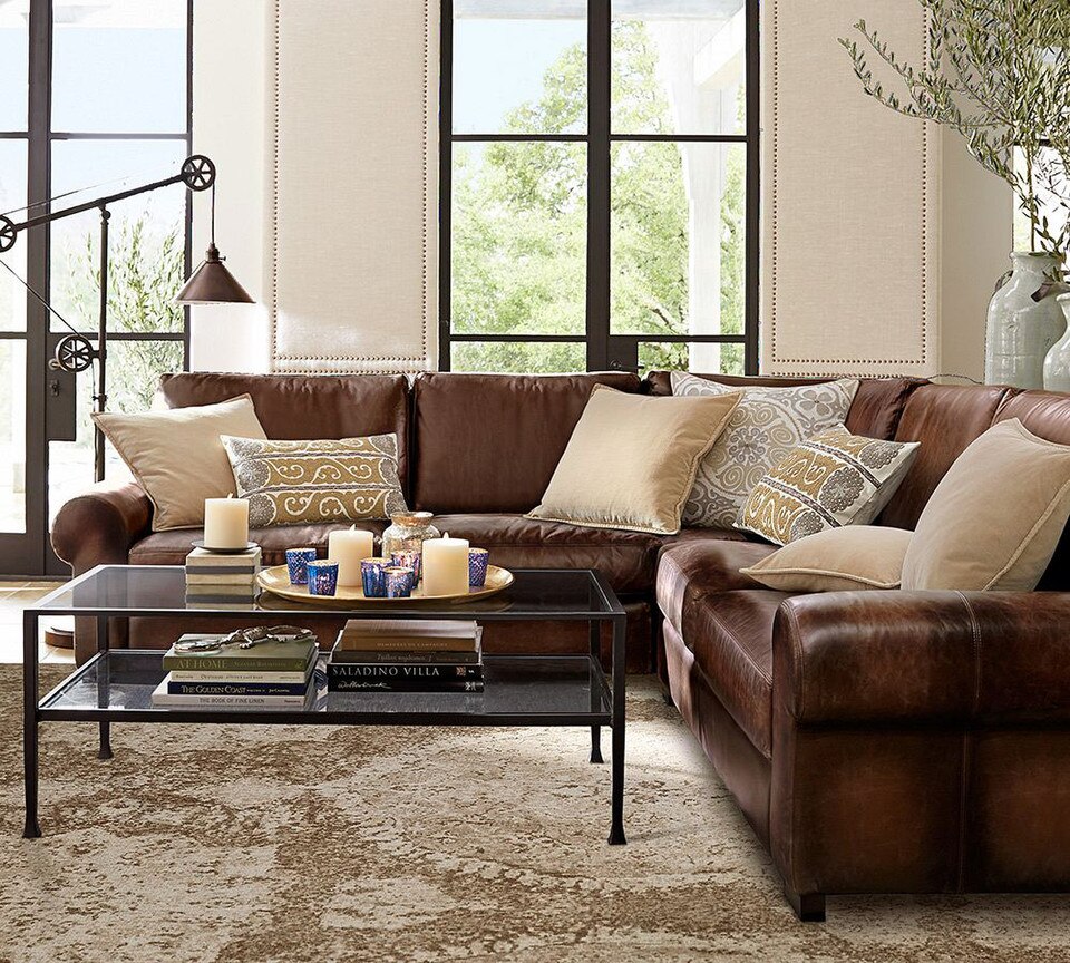 Turner Roll Arm Leather 3-Piece L-Sectional (288 cm)