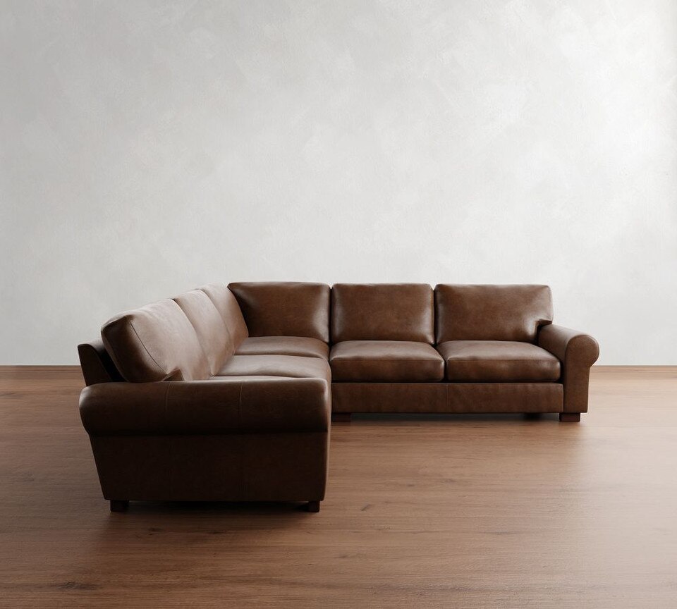 Turner Roll Arm Leather 3-Piece L-Sectional (288 cm)