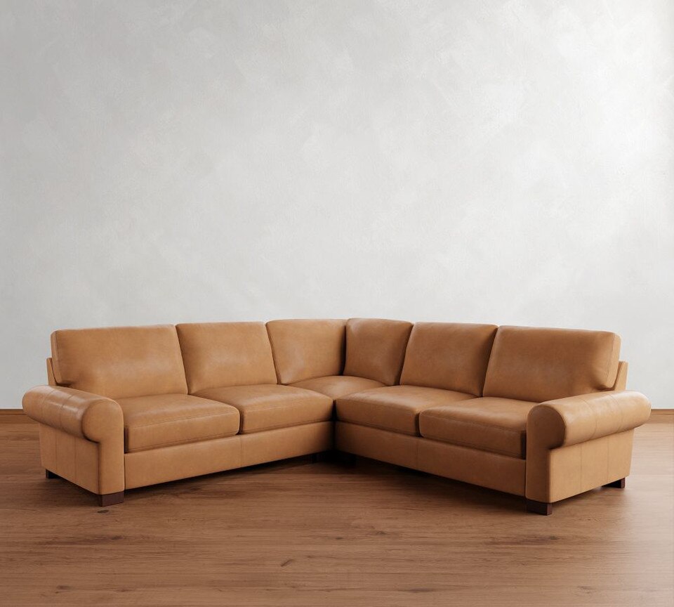Turner Roll Arm Leather 3-Piece L-Sectional (288 cm)