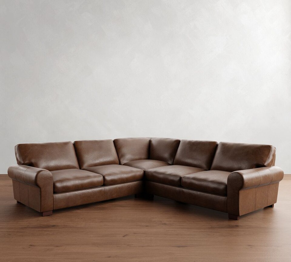 Turner Roll Arm Leather 3-Piece L-Sectional (288 cm)