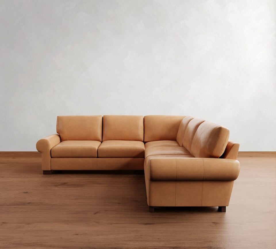 Turner Roll Arm Leather 3-Piece L-Sectional (288 cm)