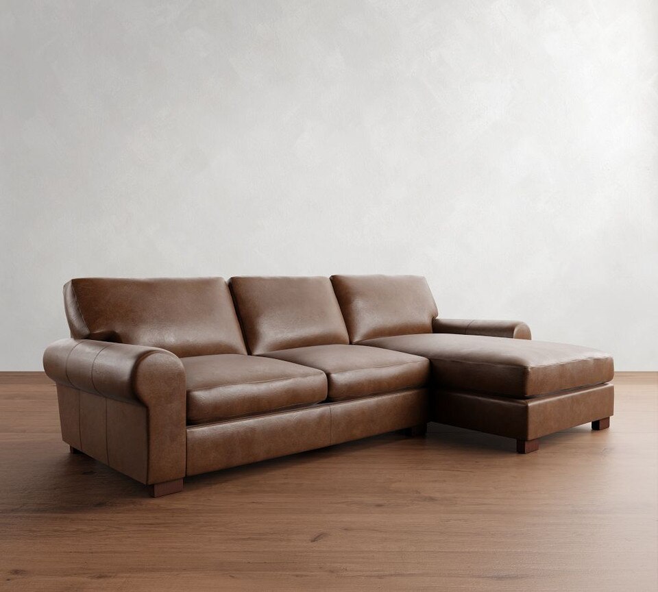 Turner Roll Arm Leather Sofa Chaise Sectional (282 cm)