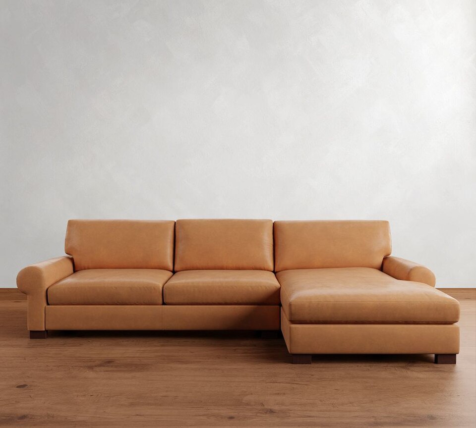 Turner Roll Arm Leather Sofa Chaise Sectional (282 cm)